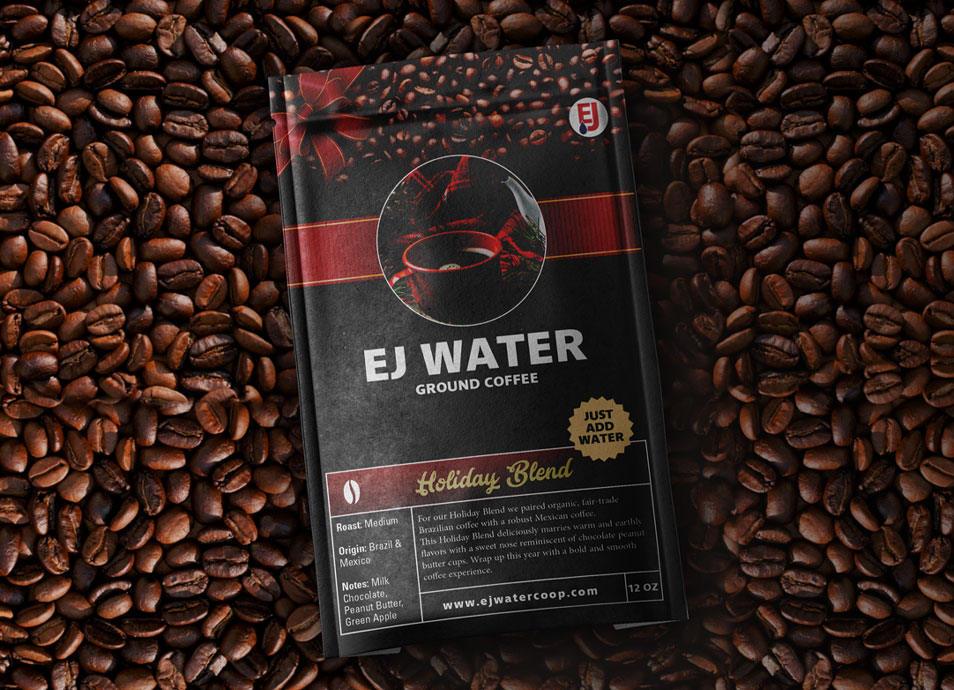 EJ Water — Ground Coffee — Empaque navideño